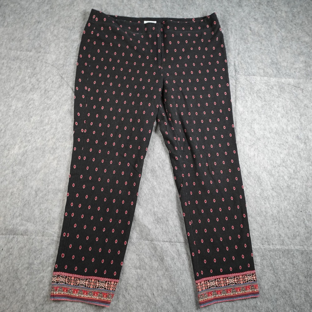 J‎ Jill Pant Women 14 Black Premium BiStretch Diamond Print Border Hem Straight